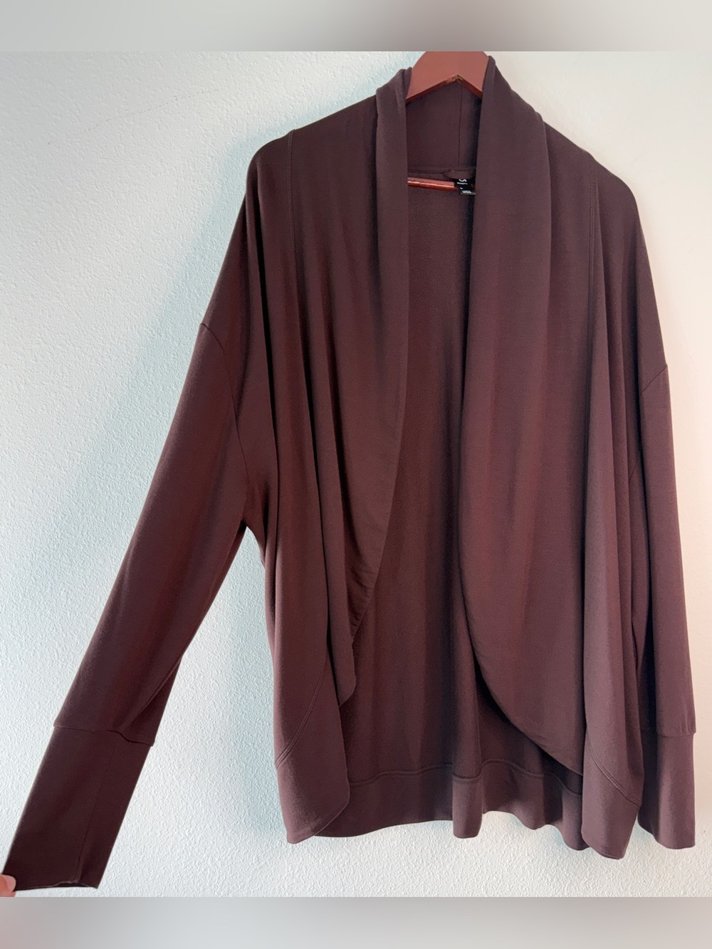 Gap Fit Wine Purple Cardigan Open Front Modal Plum Terry LS Athleisure Yoga